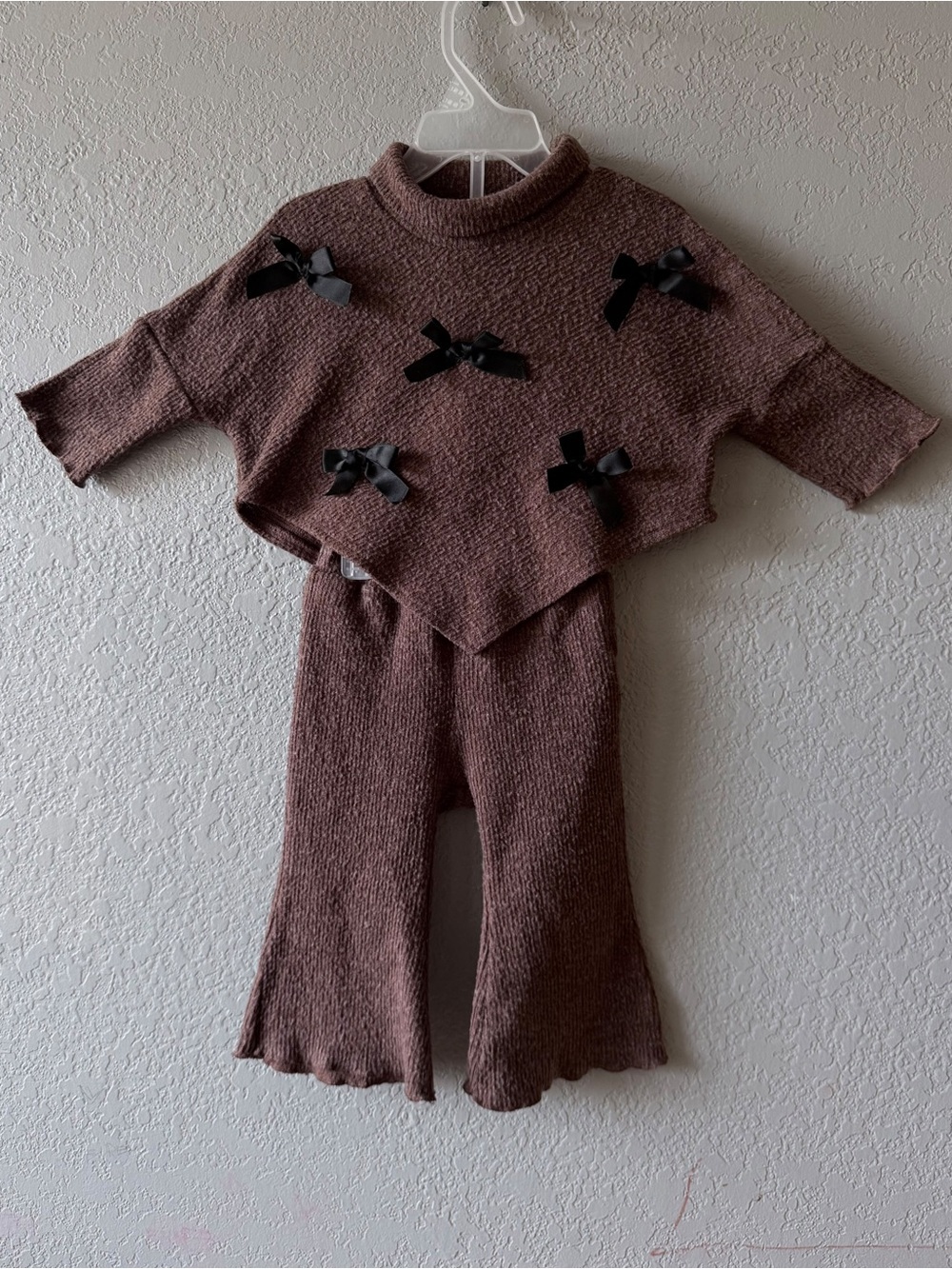 SHEIN Brown Knit Bow-Accent Matching Set for Kids